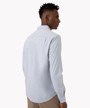 camisa de algodão slim manga longa azul médio