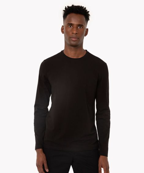 camiseta de algodão básica slim manga longa preta