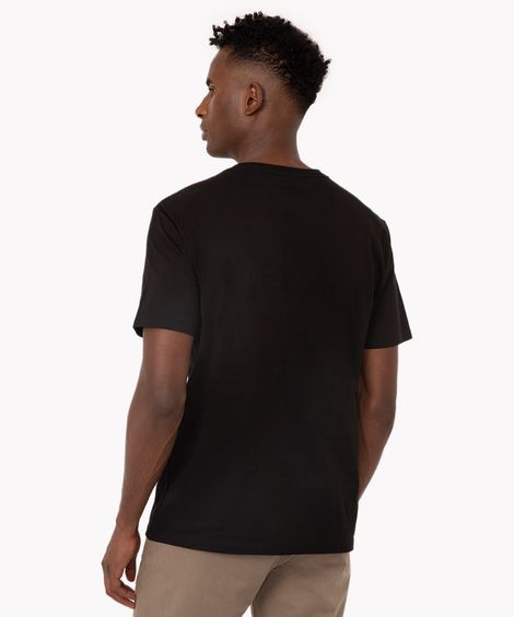 camiseta de botões básica com bolso manga curta preta