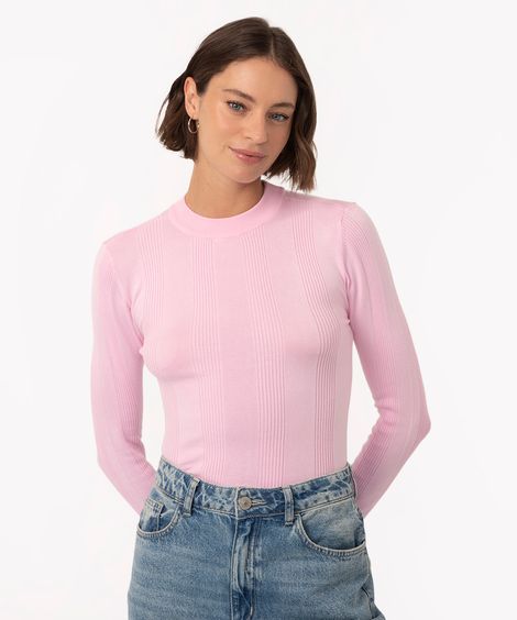 suéter básico de tricot canelado - rosa claro