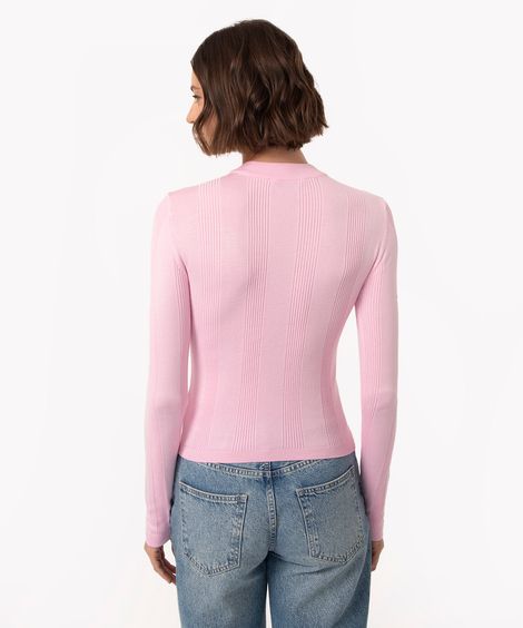 suéter básico de tricot canelado - rosa claro