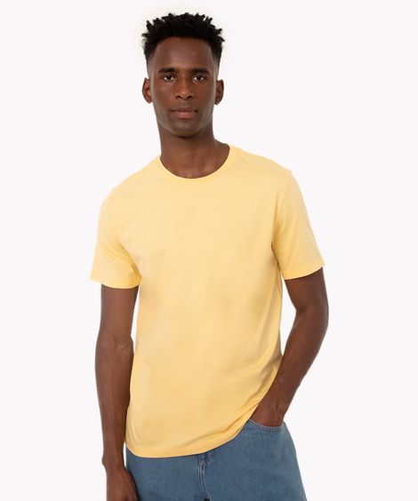 camiseta masculina de algodão básica manga curta amarela