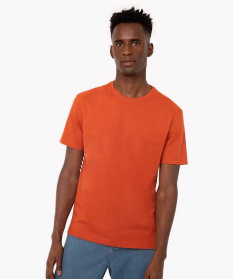 camiseta masculina de algodão básica manga curta laranja