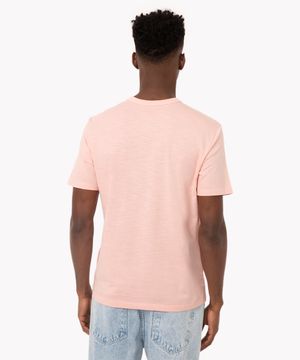 camiseta de algodão básica com bolso manga curta rosa claro
