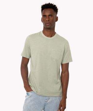 camiseta de algodão básica com bolso manga curta verde claro
