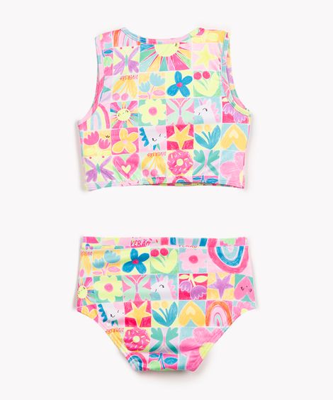 biquini infantil floral alça média proteção uv colorido