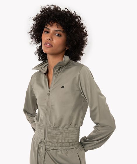 casaco cropped gola alta esportivo verde