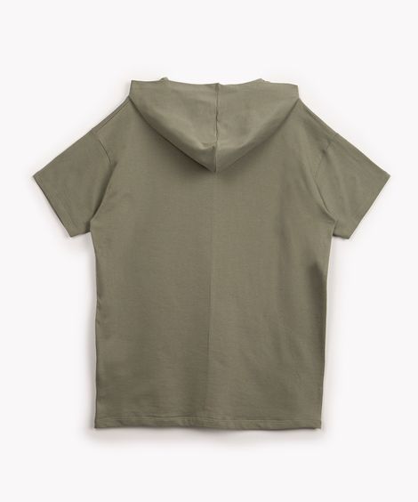 camiseta de moletinho juvenil oversized com capuz manga curta verde militar