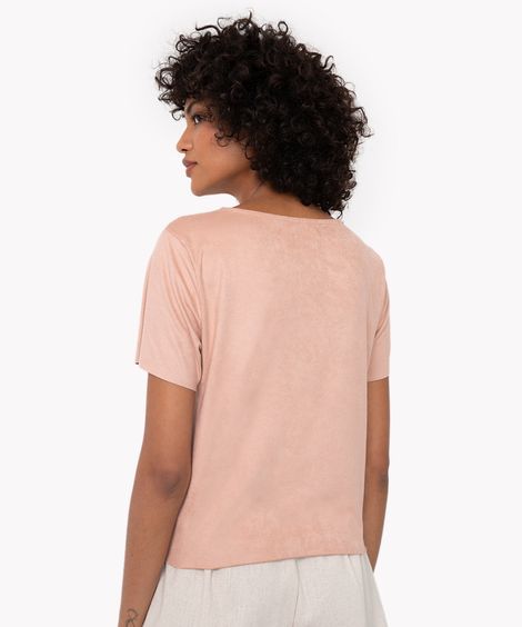cropped de suede manga curta nude - nude