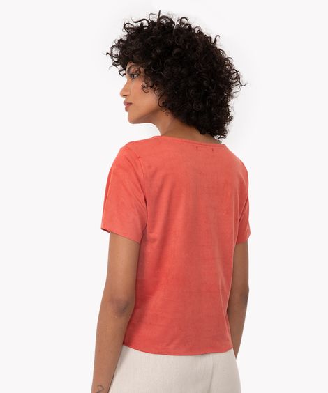 cropped de suede manga curta nude - terracota