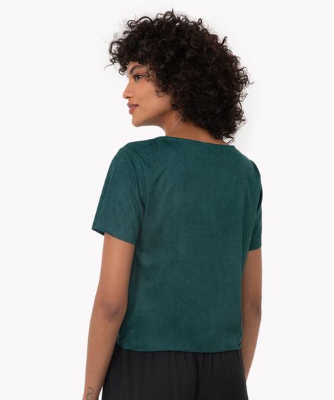 cropped de suede manga curta nude - verde