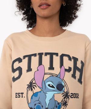 blusa de moletom stitch decote redondo kaki