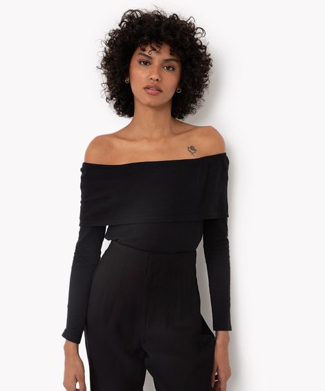blusa pala ombro a ombro manga longa preto
