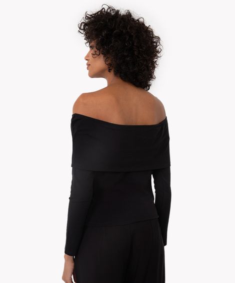 blusa pala ombro a ombro manga longa preto