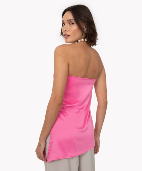 blusa assimétrica acetinada sem alça mindset rosa