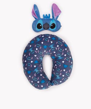 apoio de pescoço com máscara de dormir stitch azul