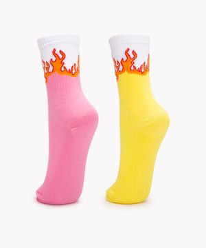 kit de 2 pares de meias fogo cano longo colorido