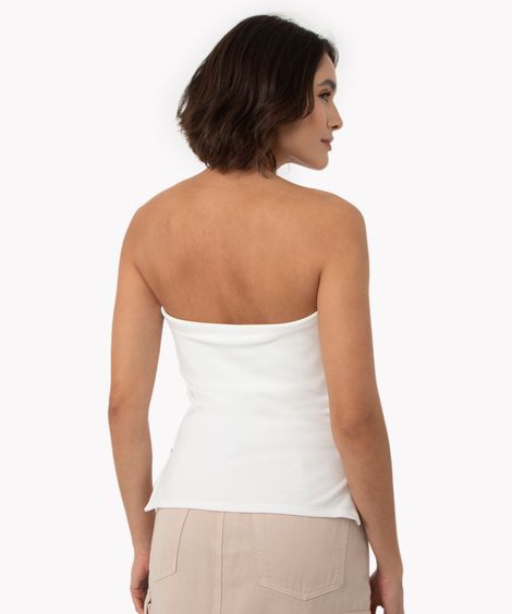 blusa sem alça com zíper lateral off white