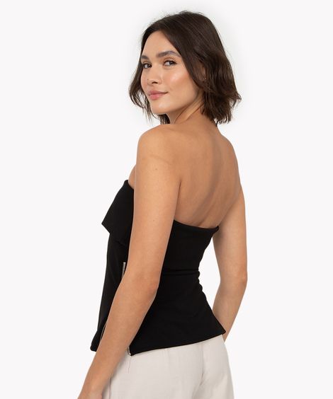 blusa sem alça com zíper lateral preto