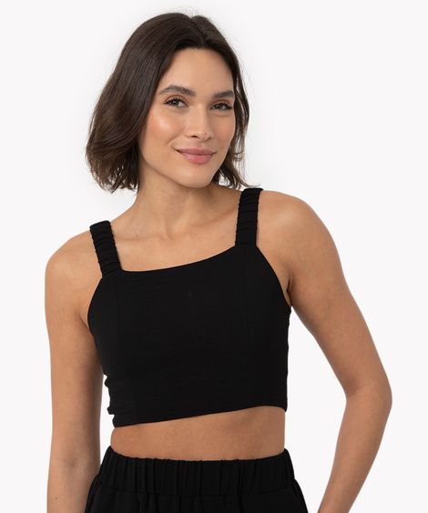 cropped decote reto alça elástica preto
