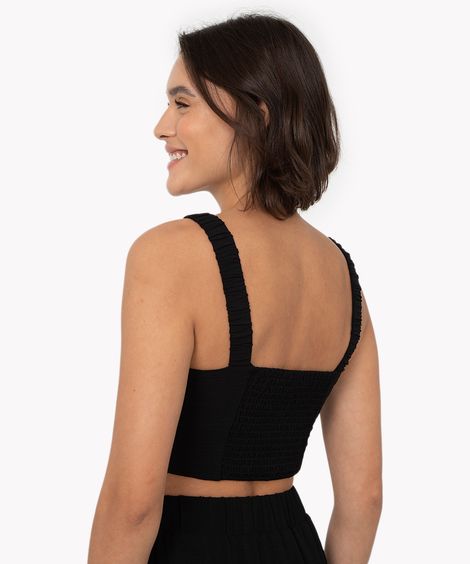 cropped decote reto alça elástica preto