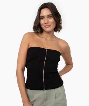 corset de crepe com zíper central preto