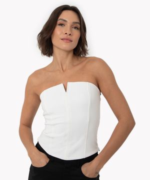 corset texturizado sem alça decote v off white