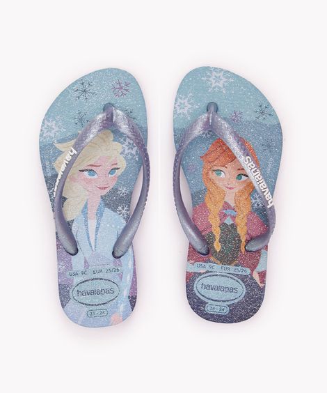 chinelo havaianas infantil slim princesas elsa e anna azul