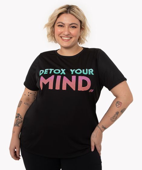 camiseta plus size detox your mind esportiva preto