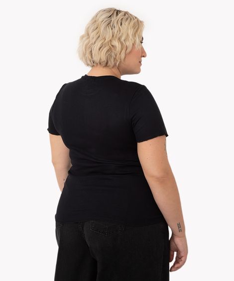blusa plus size canelada gola alta fru fru preto