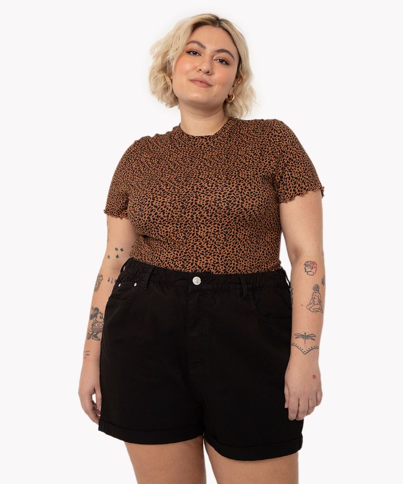 C&A short de sarja plus size mom cintura super alta preto preto 