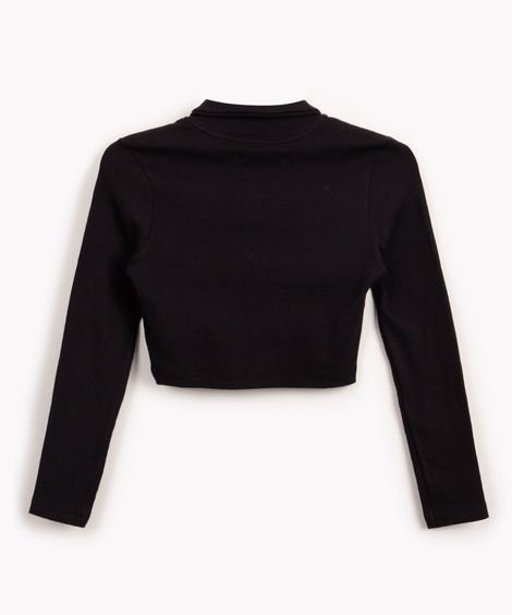 cropped juvenil de algodão manga longa preto