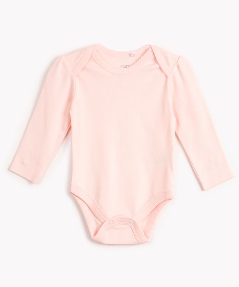 body de algodão infantil manga longa rosa claro