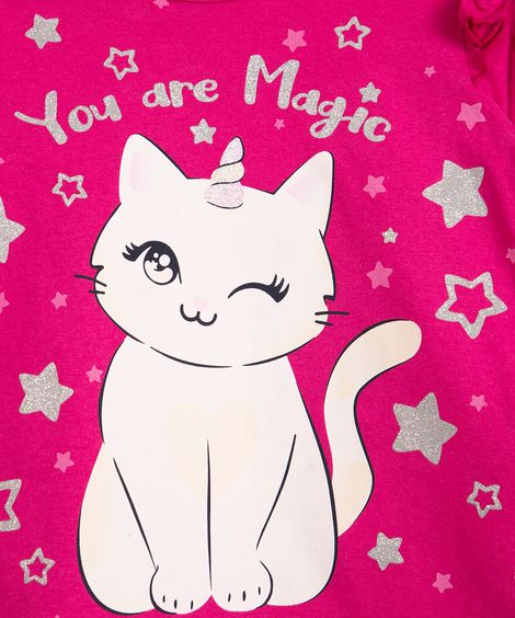blusa infantil manga longa gatinha rosa escuro