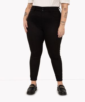 calça de sarja plus size pull up cintura super alta preto