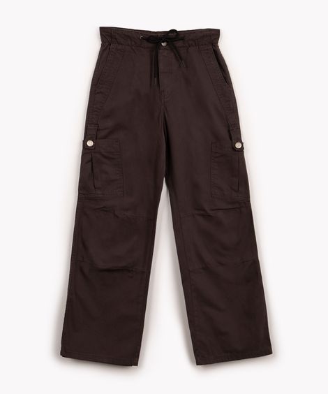 calça juvenil parachute de sarja com bolso cargo chumbo