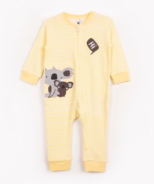 macacão infantil manga longa listrado coala amarelo