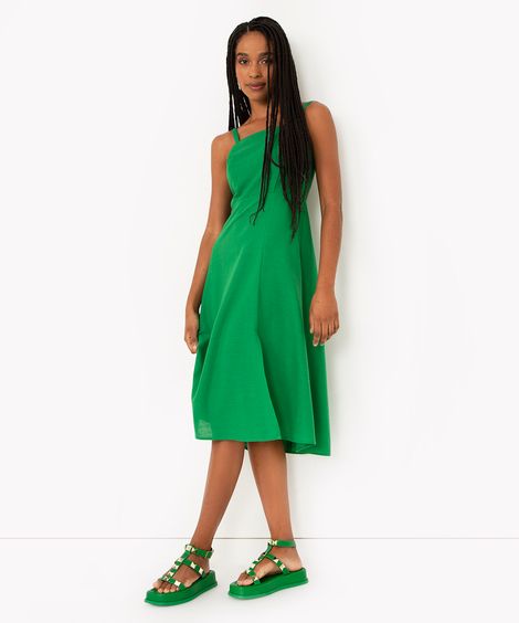 vestido midi de viscose com fenda  - verde