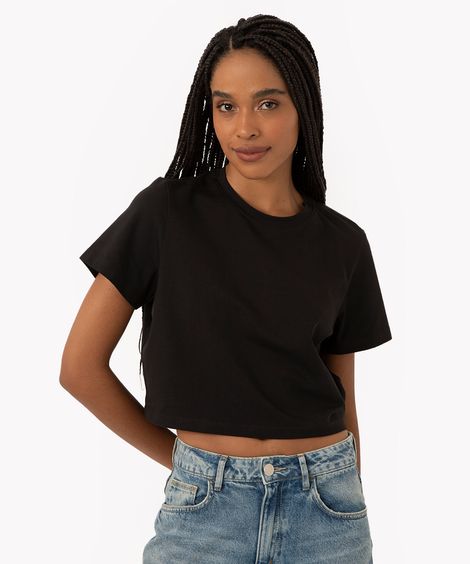 blusa baby look de algodão peruano preta