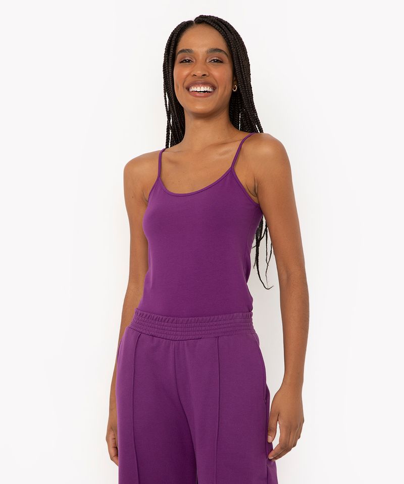blusa de algodão peruano alça fina roxa