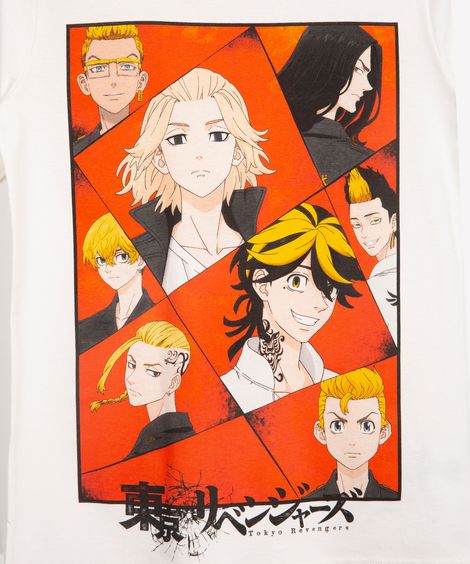 camiseta juvenil de algodão tokyo revengers manga curta off white