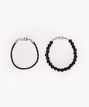 kit de 2 pulseiras de miçangas preto