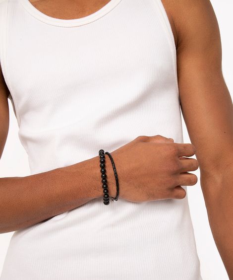 kit de 2 pulseiras de miçangas preto