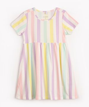 vestido infantil de algodão listrado colorido