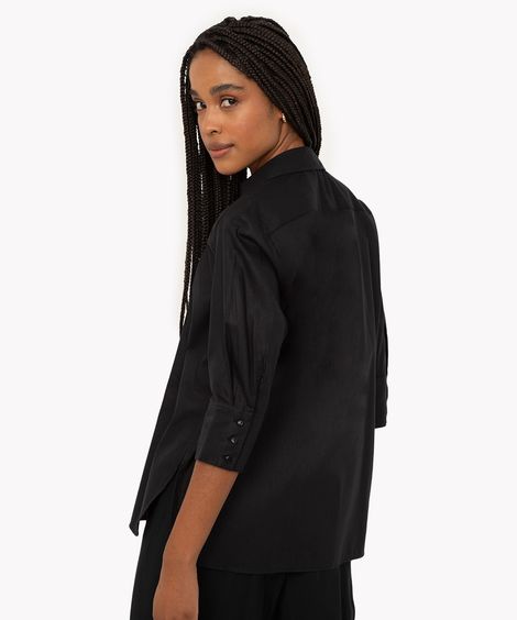 camisa de algodão manga alongada preto
