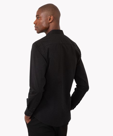 camisa slim fit xadrez manga longa preto