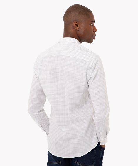 camisa slim fit xadrez manga longa branco