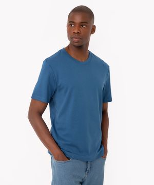 camiseta básica de algodão peruano manga curta azul