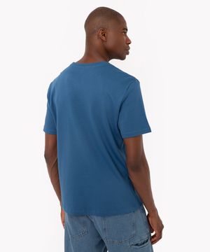 camiseta básica de algodão peruano manga curta azul
