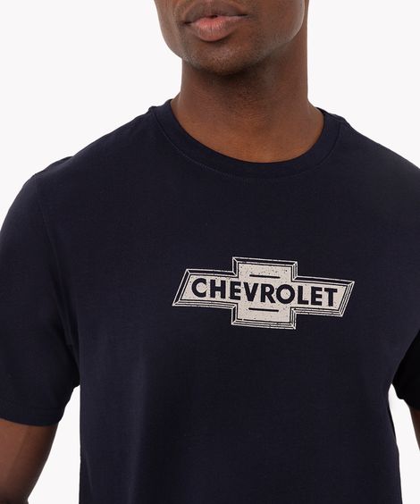camiseta de algodão chevrolet azul marinho